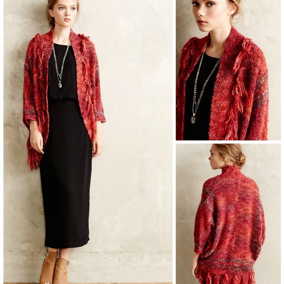 Anthropologie Sleeping on Snow Wool Fringe Cocoon Shawl Boucle XS *o - Picture 2 of 12